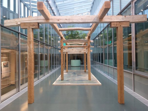 art installation timber frame front view