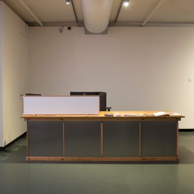 larger museum desk sliding door variation closed