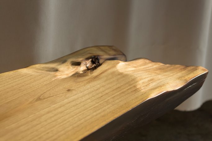 organically shaped detail on log bench
