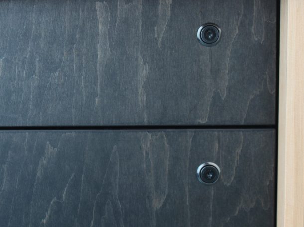 museum desk cabinet locks on stained birch plywood