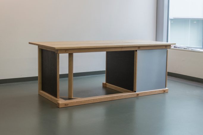 smaller museum desk sliding door variation revealing joinery details